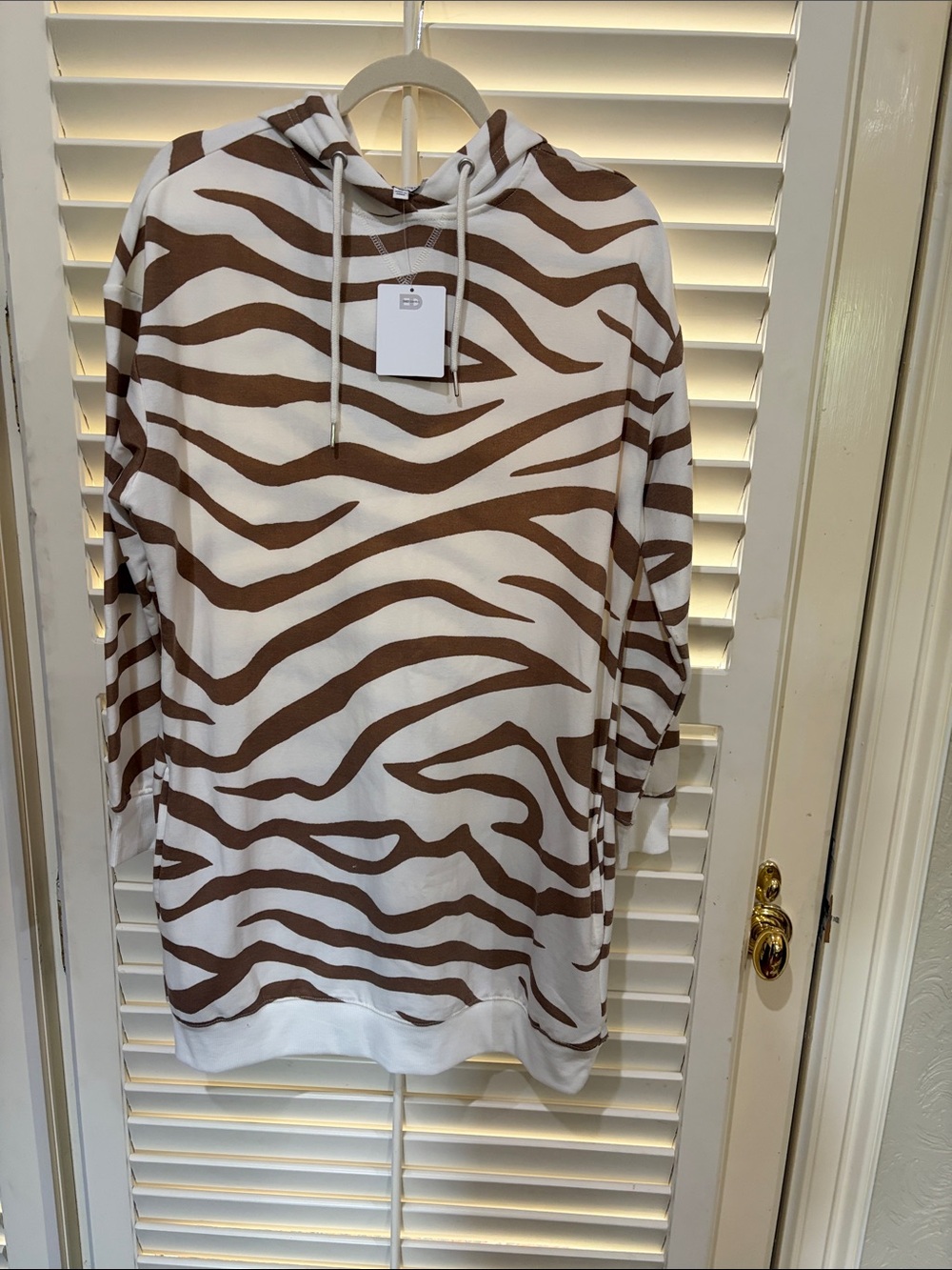 Brown & White Zebra Print Hoodie Dress Size Medium NWT